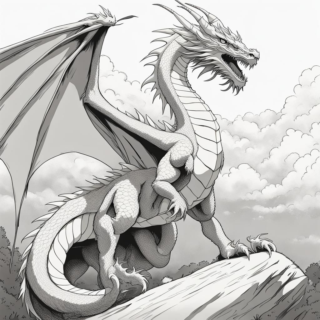 White Dragon Vector Line Art in Anime Style