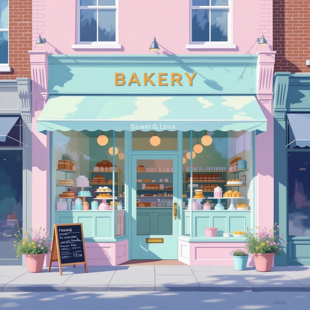Ethereal Minimalist Bakery Facade in Pastel Gradients