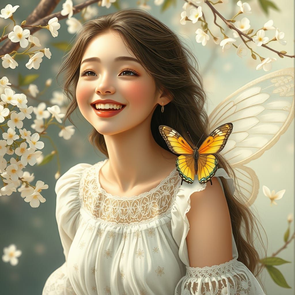 Gentle Goddess in Whimsical Floral Wonderland