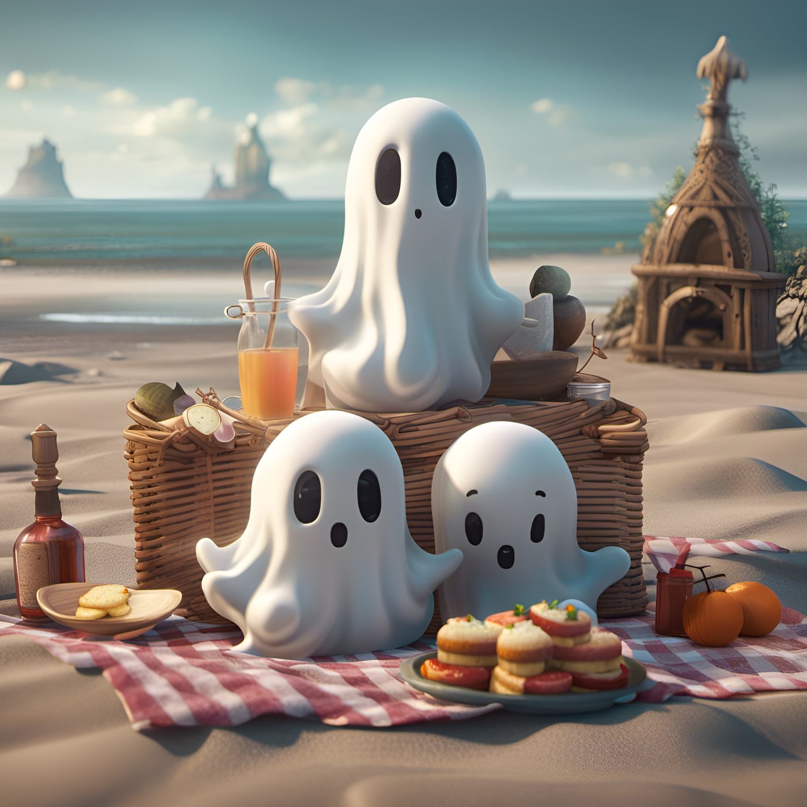 Ghosts Picnic on Beach: Fantasy Concept Art