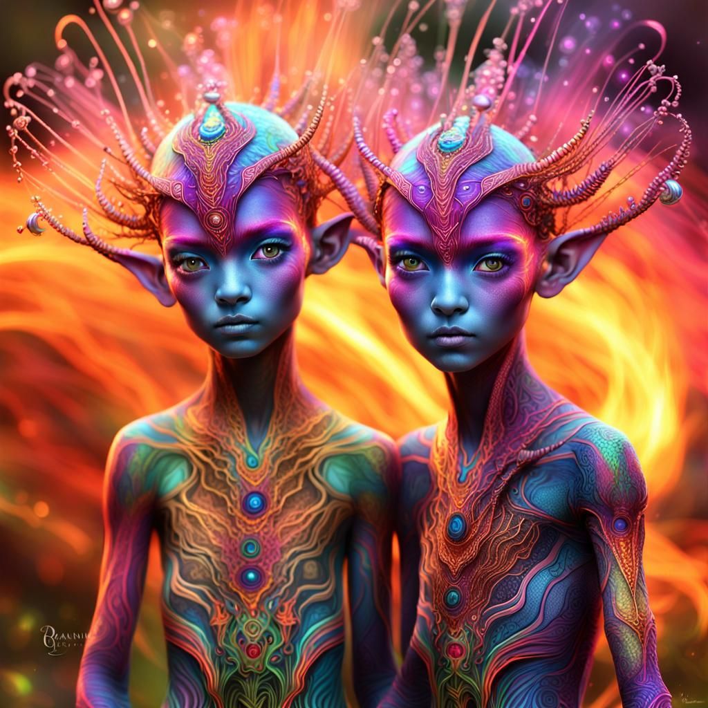 Vivid Alien Elf Babies in Polychromatic Graffiti Art