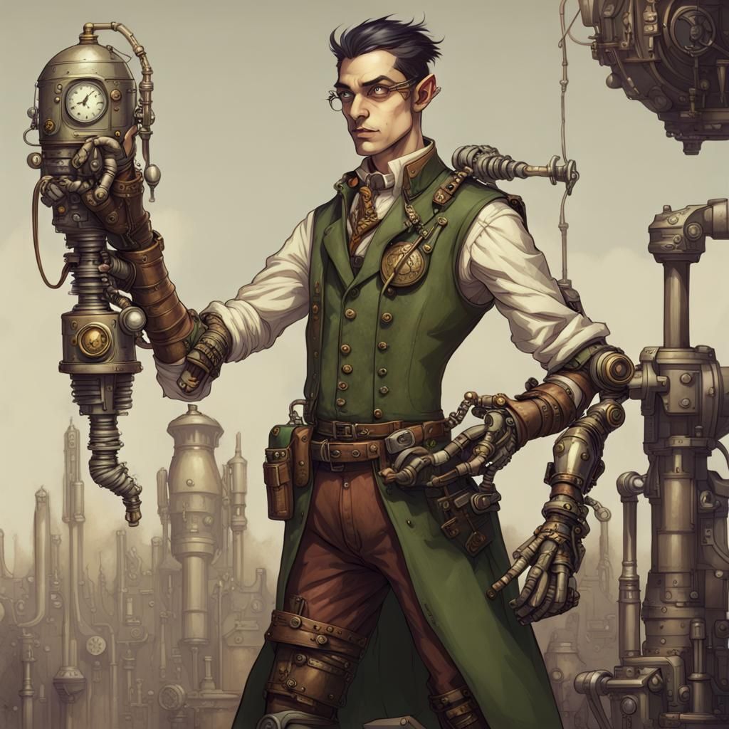 Steampunk Elf Engineer with Robotic Limb