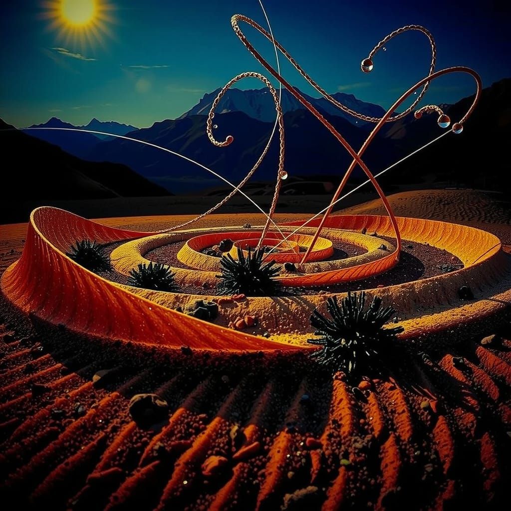 Golden Sand Spiral in Desert Sunset