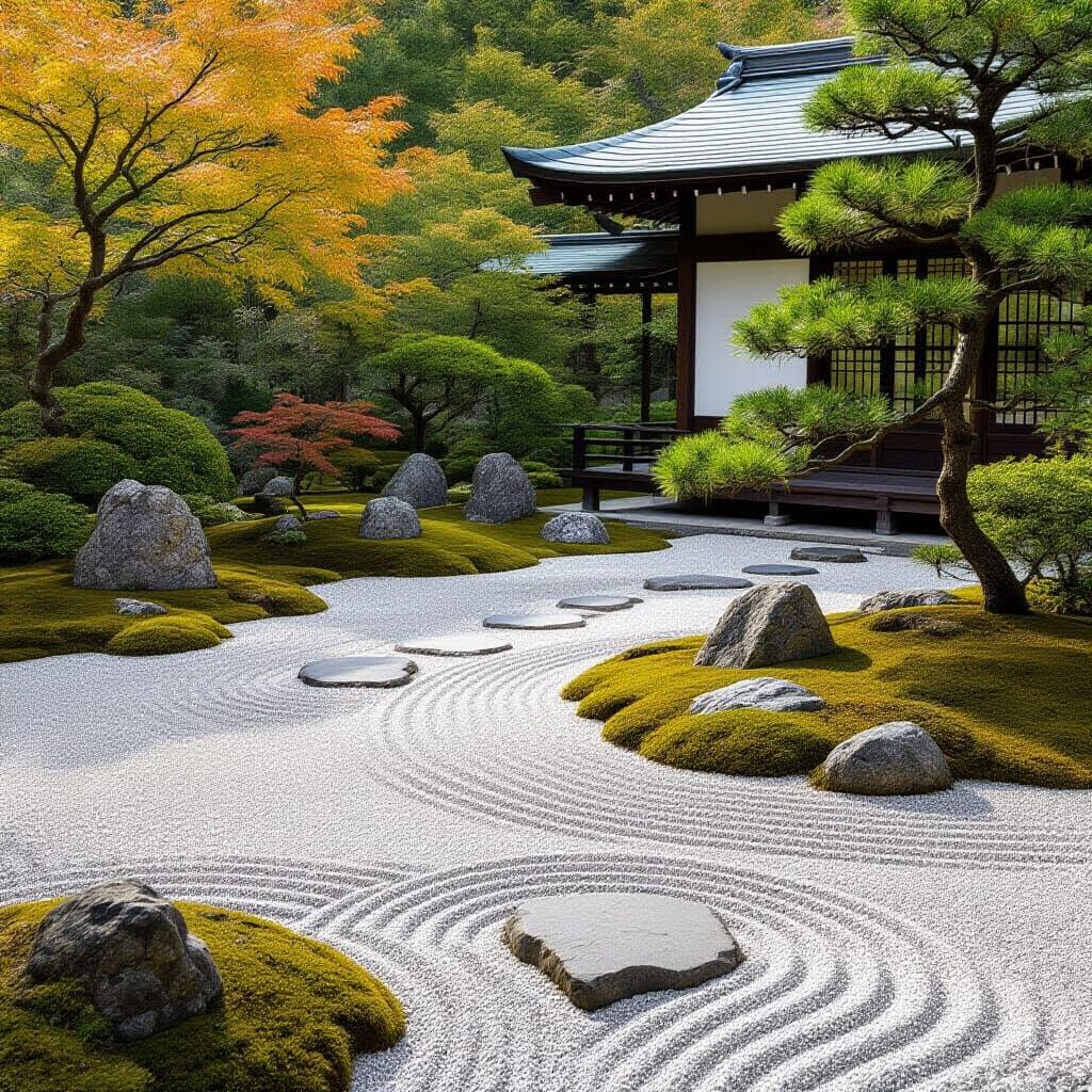 Serene Japanese Garden with Bonsai Trees