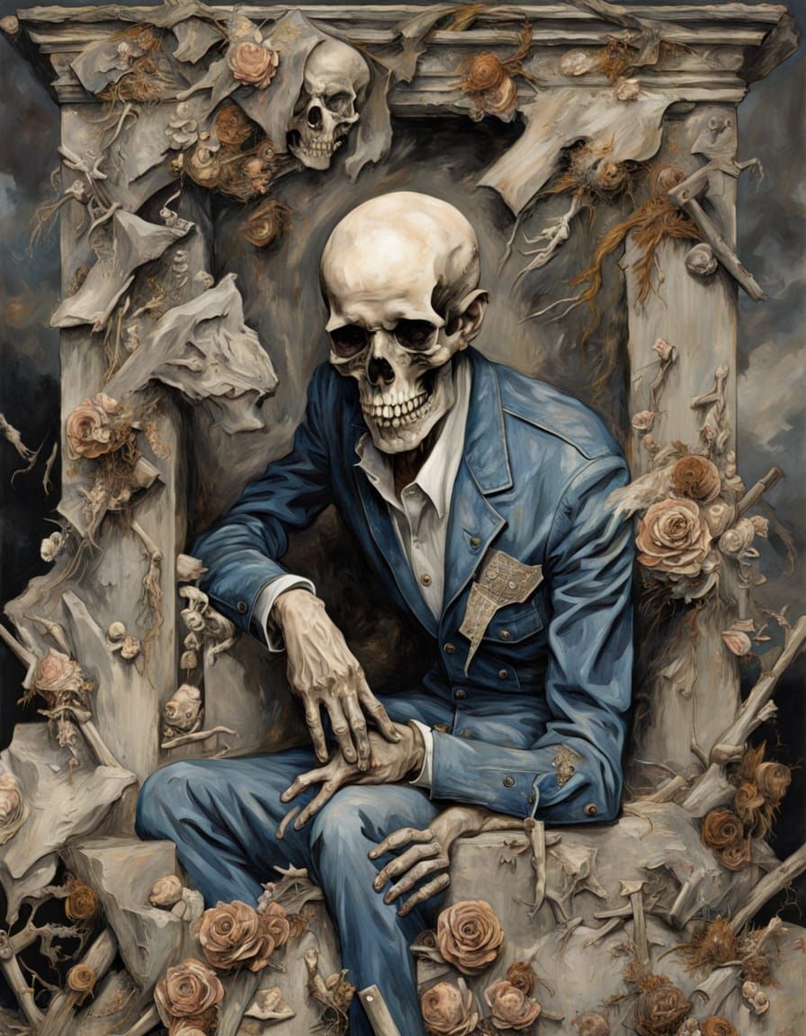 Surreal Dance of Denim and Bones on Graves