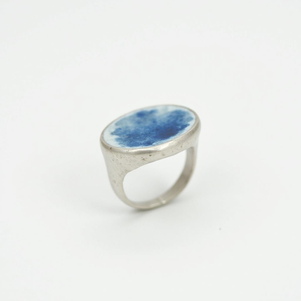 Elegant Silver Ring with Handmade Ceramic Mirror in Vibrant ...