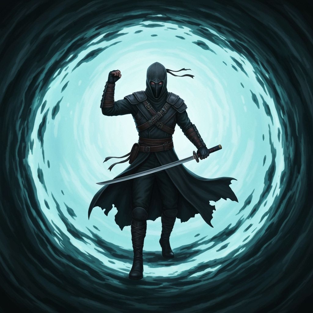 Cyberpunk Assassin Emerges from Void Portal