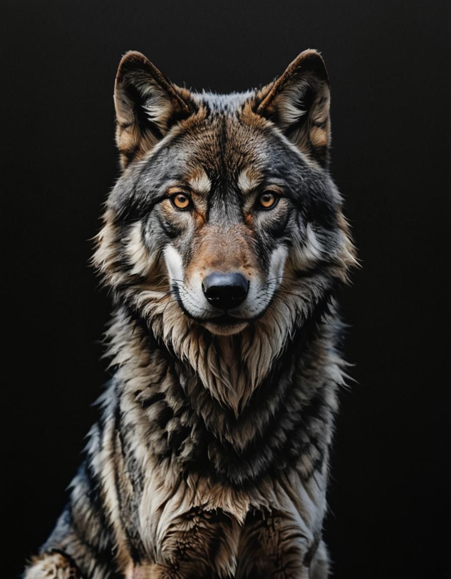 Epic Black Wolf Portrait on Black Background