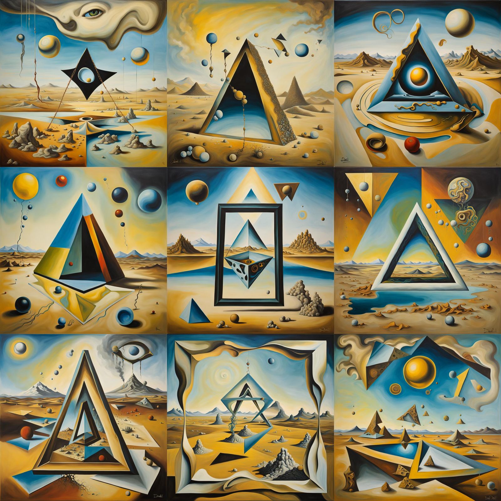Surrealist Geometric Shapes in Oil Painting Style