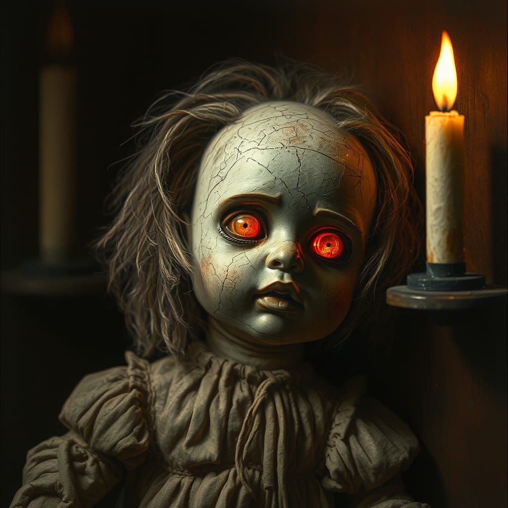 Creepy Antique Doll with Glowing Eyes