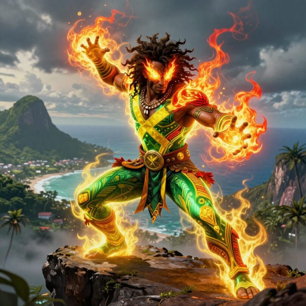 Jamaican Superhero Rasta Blaze on Cliff