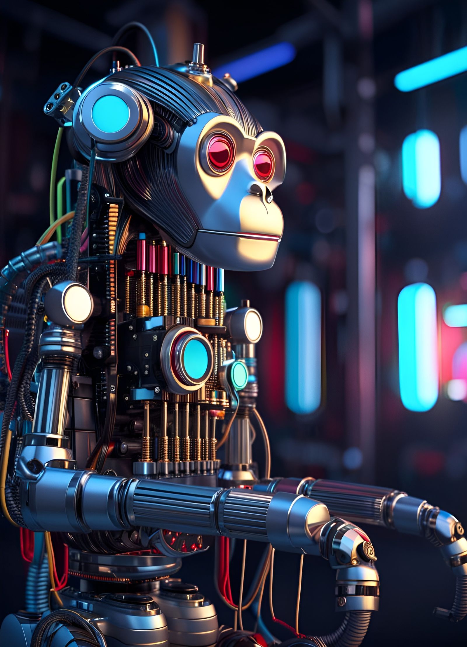 Robot Monkey Made of Synthesizers in 3D