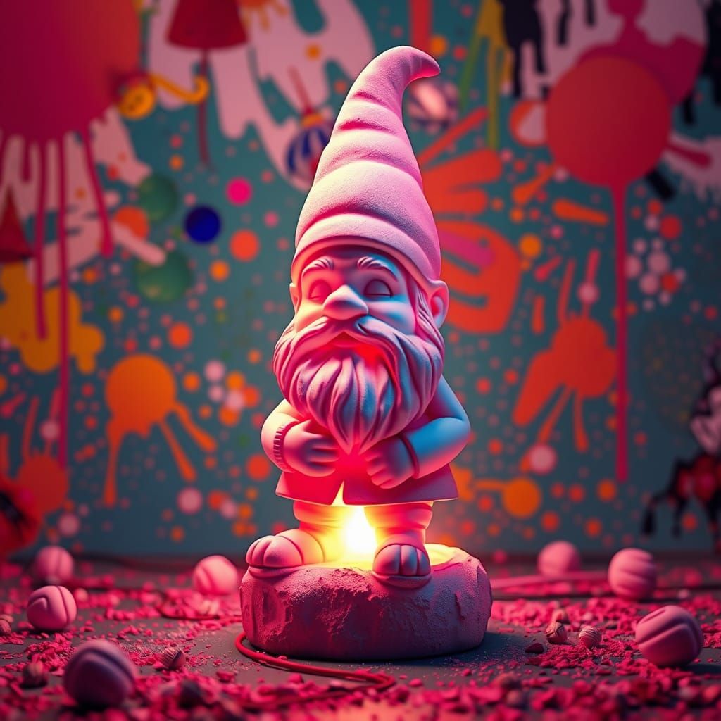 Garden Gnome Lamp with Neon Glow in 3D