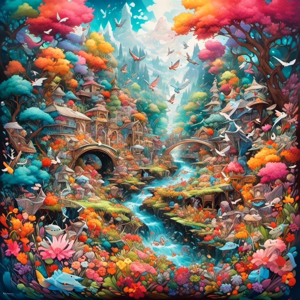 Happy Pepe's Band: Graffiti Art in Flower Garden