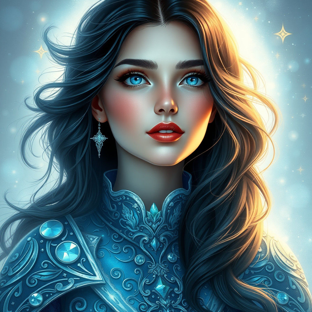 Ethereal Woman with Crystal Aura, Digital Art