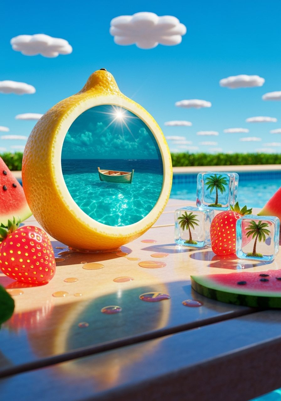 Surreal Lemon Ocean Still Life in Hyperrealism