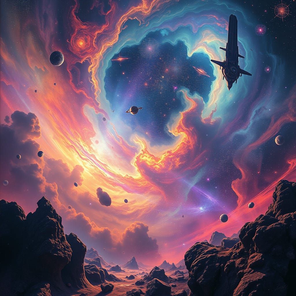Galactic Surrealist Dreamscape in Cosmic Cyberpunk Style