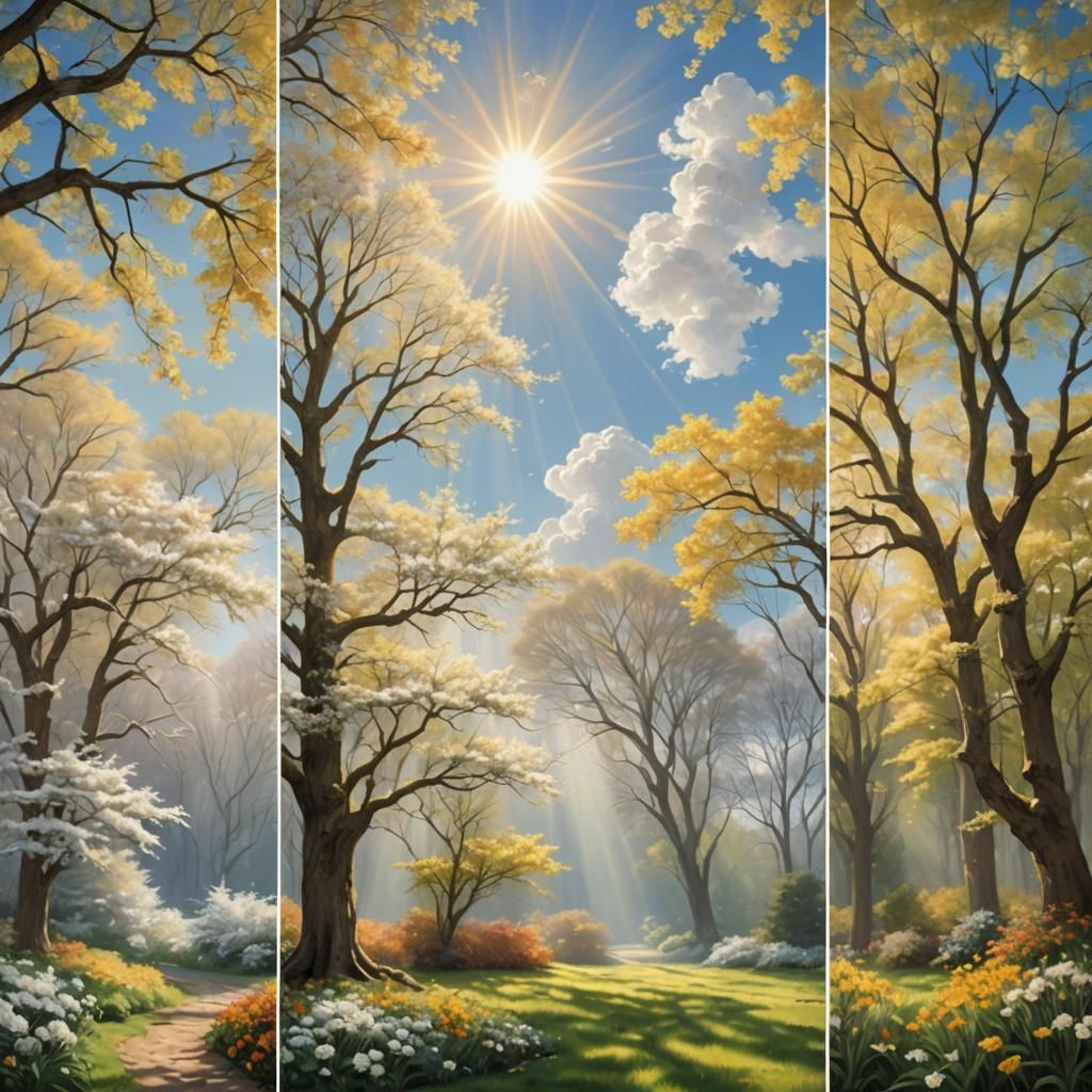 Four Seasons Landscape in Heavenly Sunshine