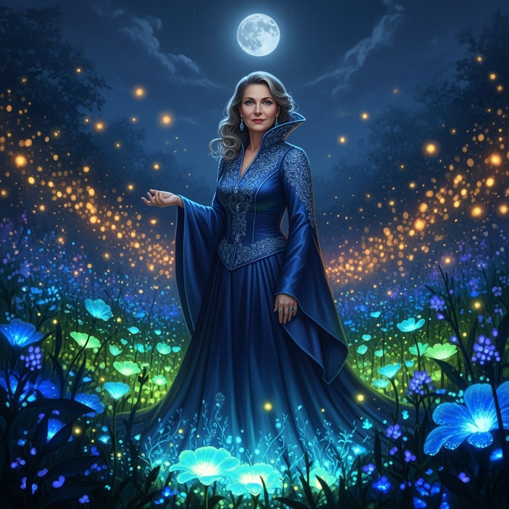 Woman in Bioluminescent Field: Ethereal Digital Painting