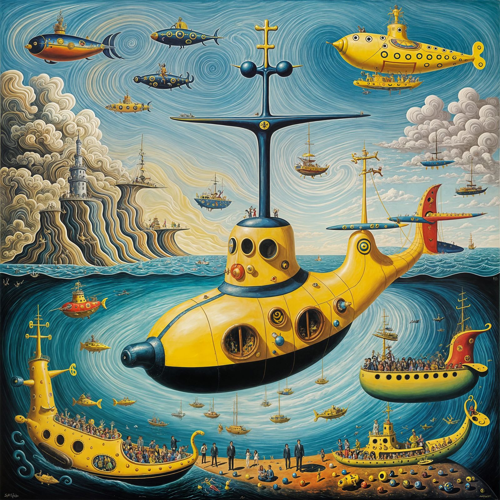 Surreal Yellow Submarine Inspired by Oil Paintings
