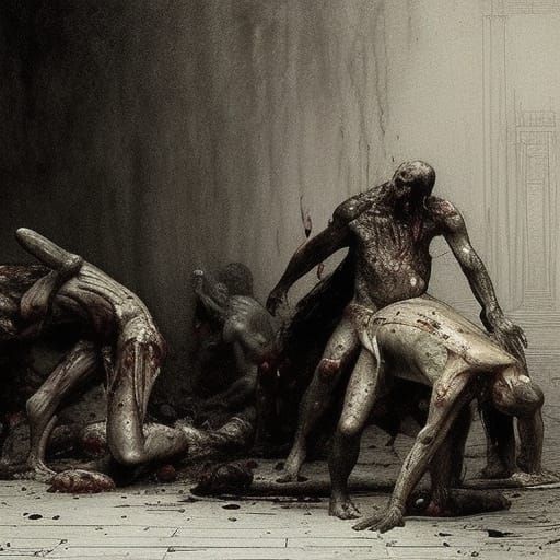 Graphic Image of Bloodied Body in Macabre Style