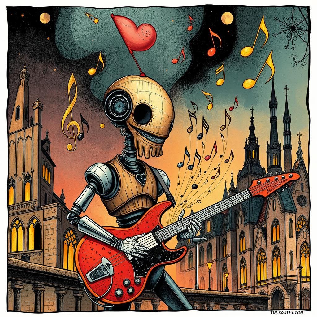 Biopunk Robot Jazz Fusion in Surrealist Style