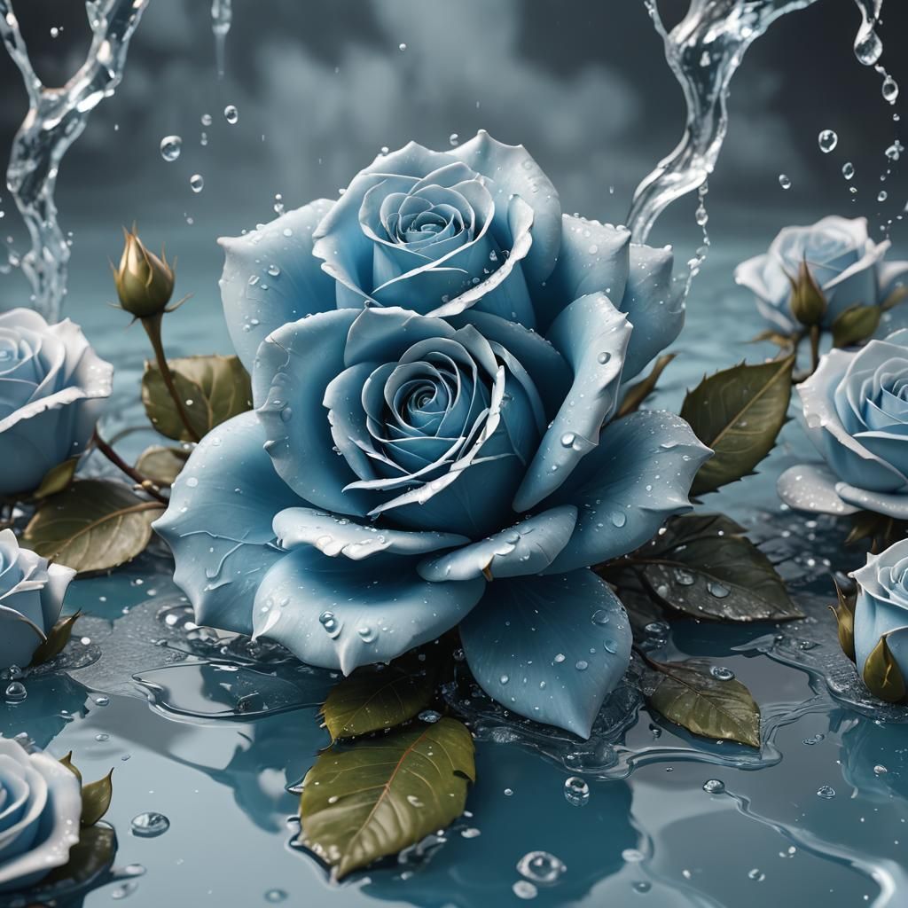 Baby Blue Sugar Rose Digital Matte Painting