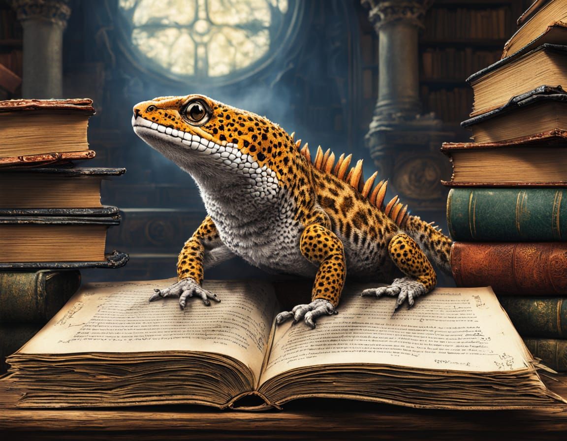 Stained Glass Gecko in Wizard's Library