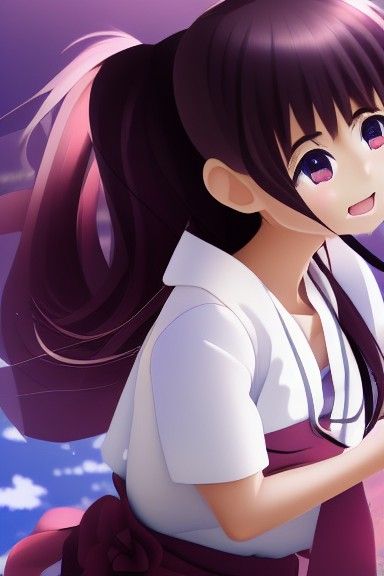 Smiling Anime Girl in Traditional Japanese Style