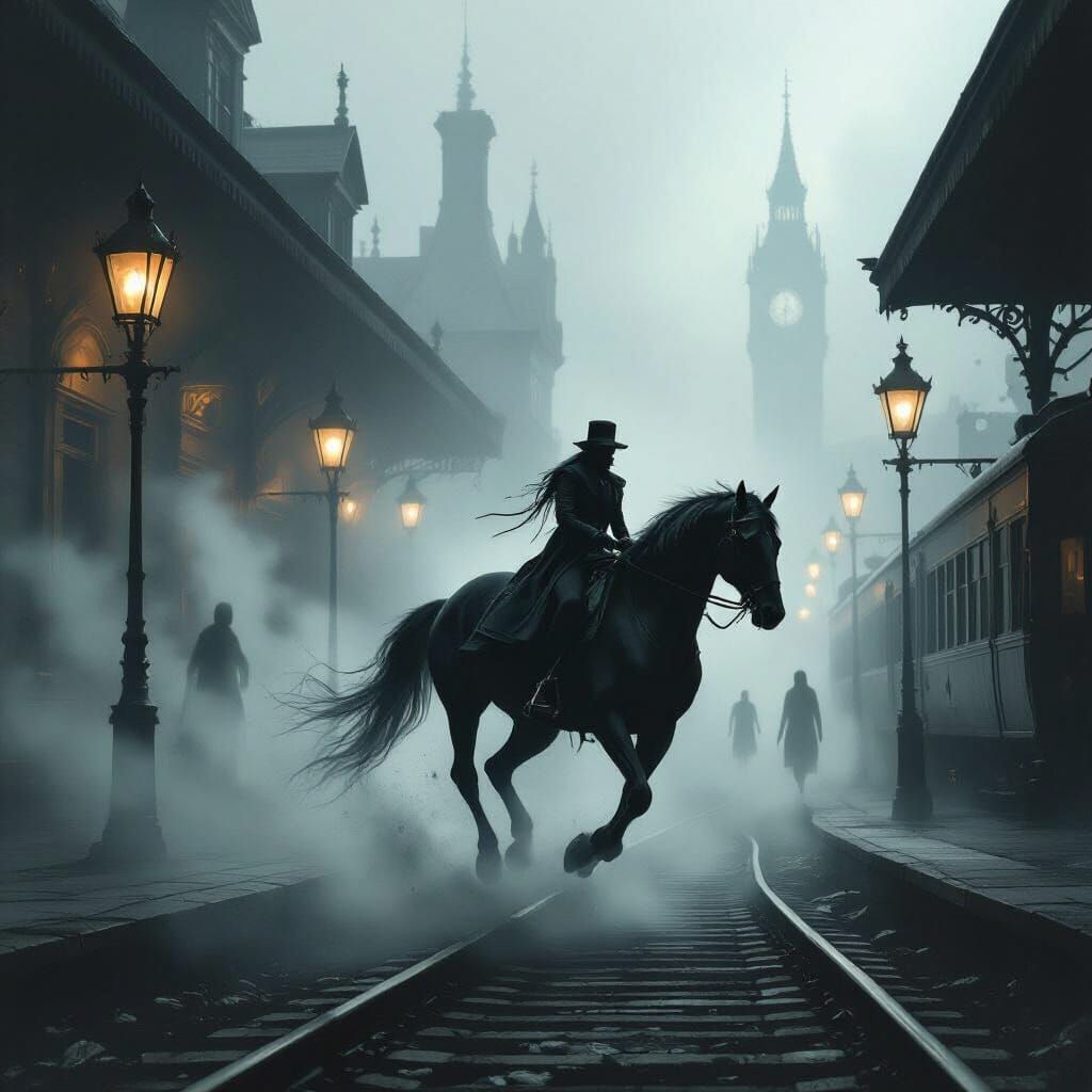 Spectral Horse in Foggy Victorian Station