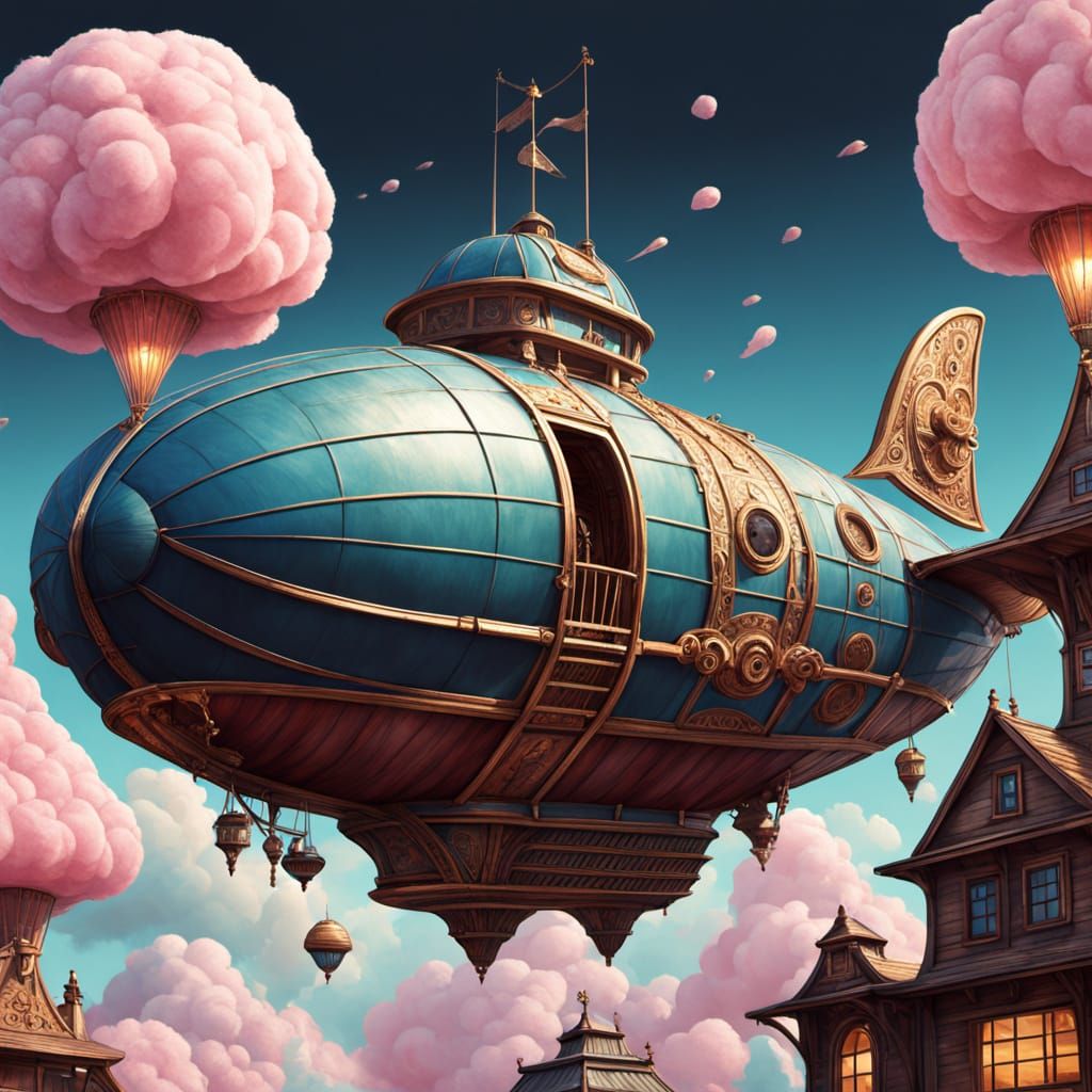 Retro Futuristic Airship Cotton Candy Shop Advertisement
