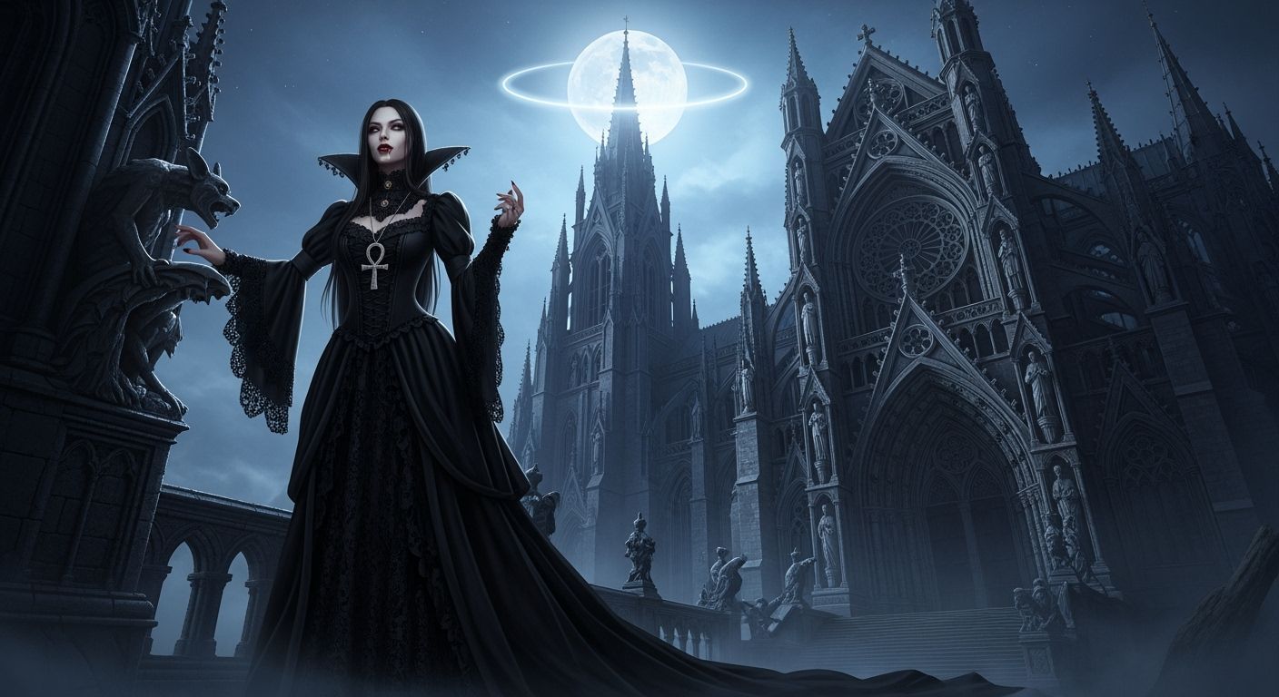 Gothic Vampire Before Cathedral in Digital Matte Painting