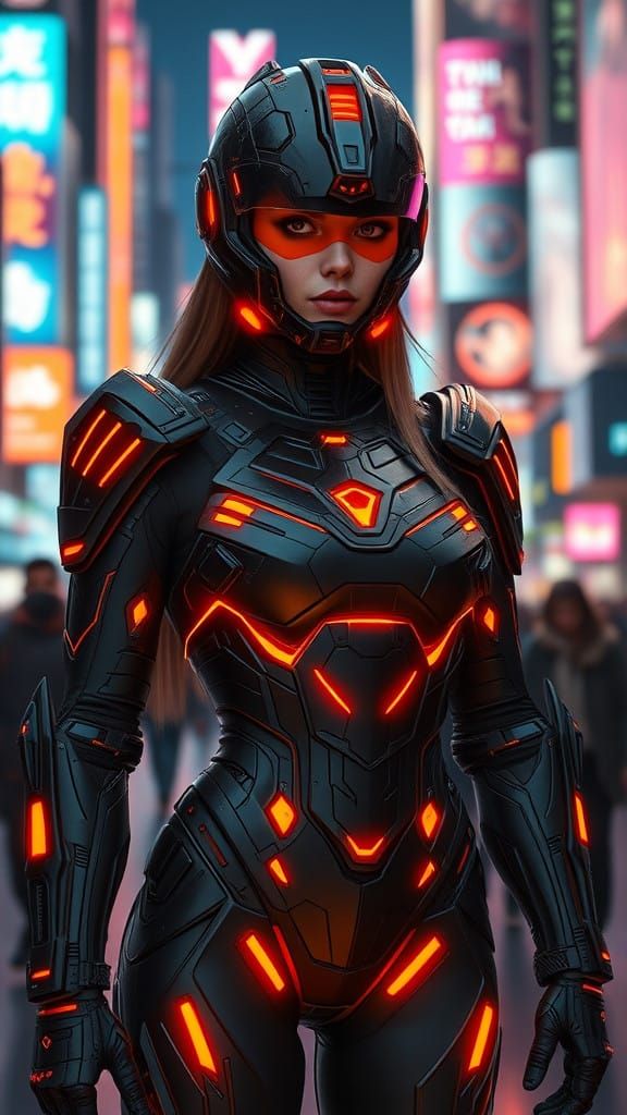 Cyberpunk Warrior in Vibrant Neon Armor