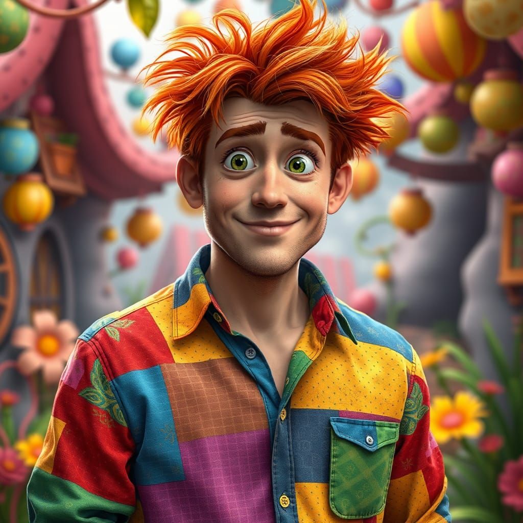 Whimsical Man in Colorful Shirt, Fantasy Concept Art