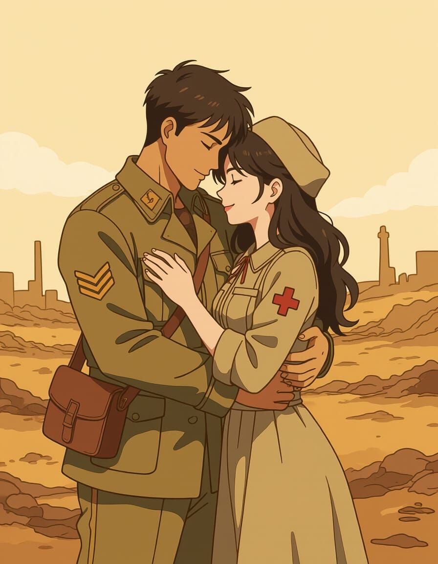 Lieutenant Henry and Nurse Barkley: Manga Cel-Shaded Embrace