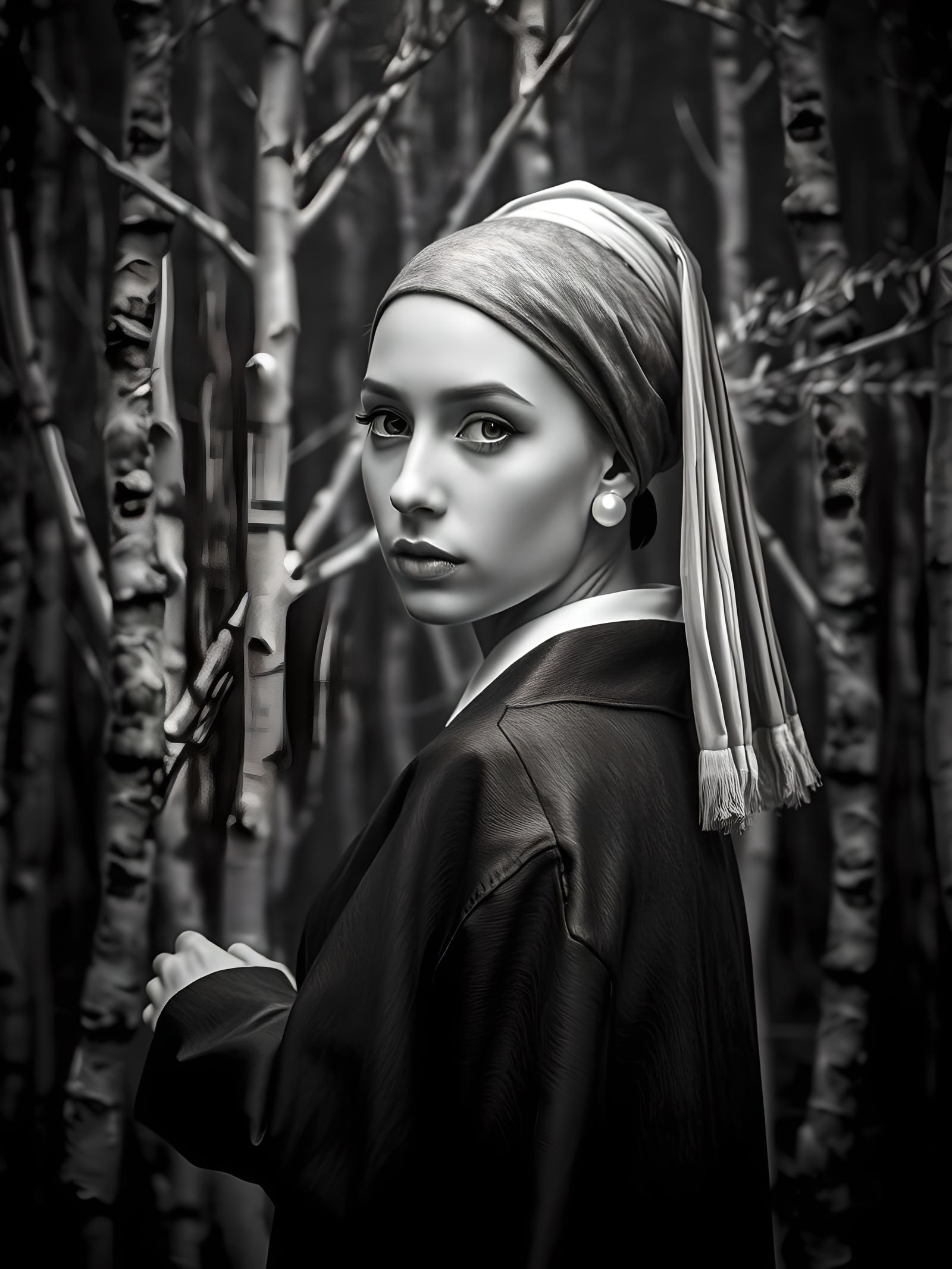 Monochrome Portrait in Style of Vermeer's Girl