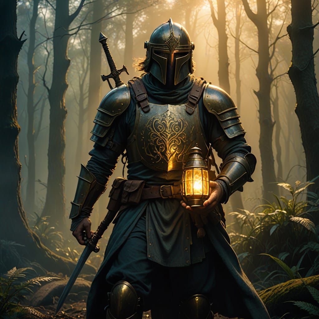 Epic Fantasy Art: Medieval Warrior Holds Glowing Holy Hand G...