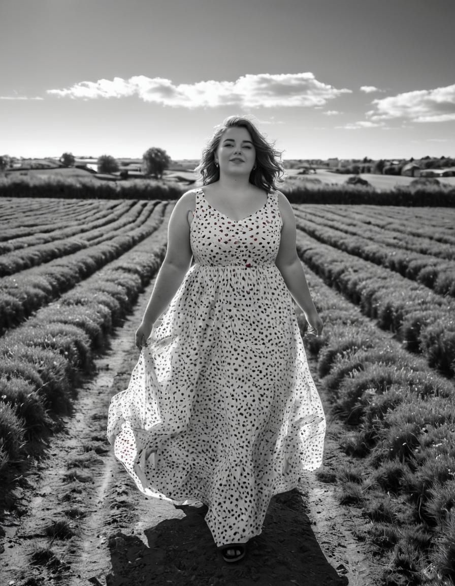 Black and White Photo of Woman in Summer Dress