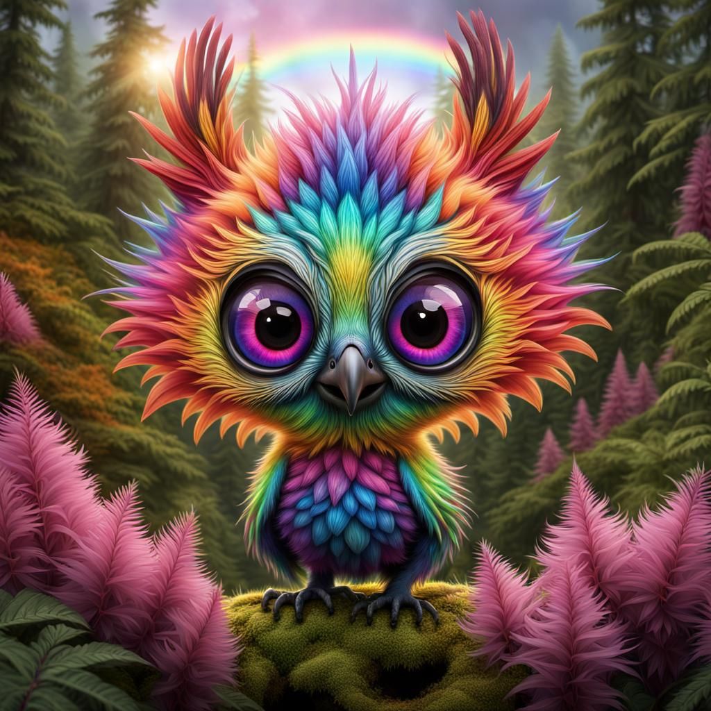 Adorable Rainbow Bird with Beautiful Eyes: Hyperrealistic
