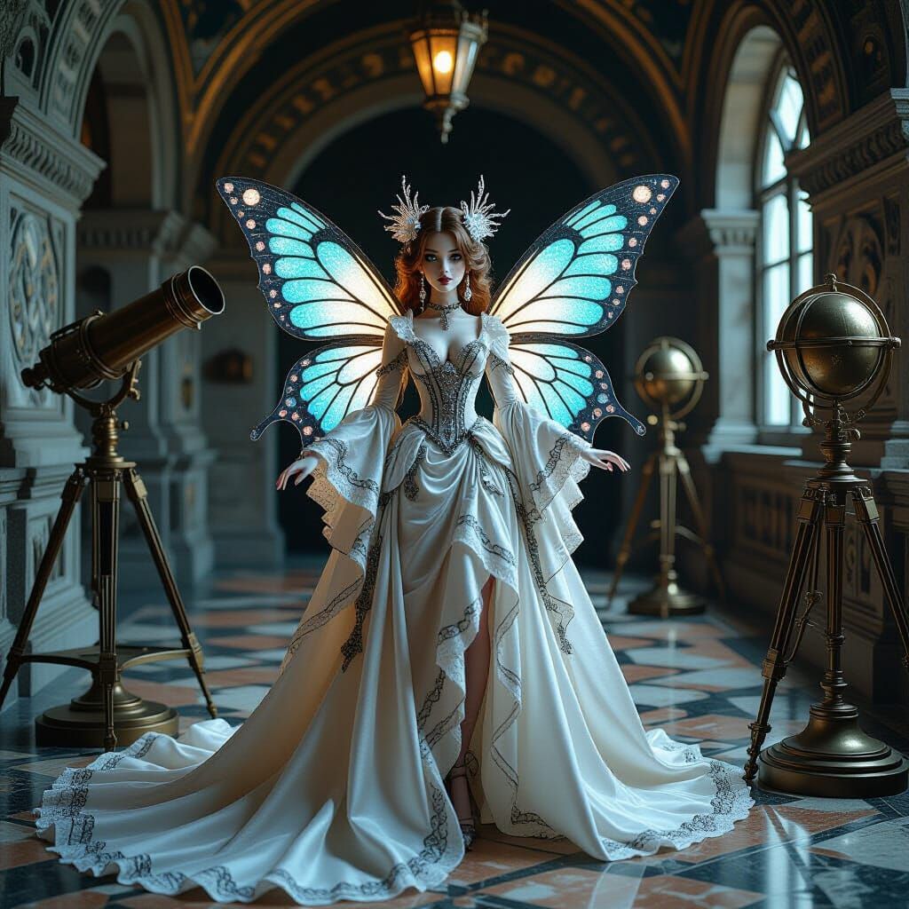 Gothic Lunar Moth Doll in Victorian Observatory