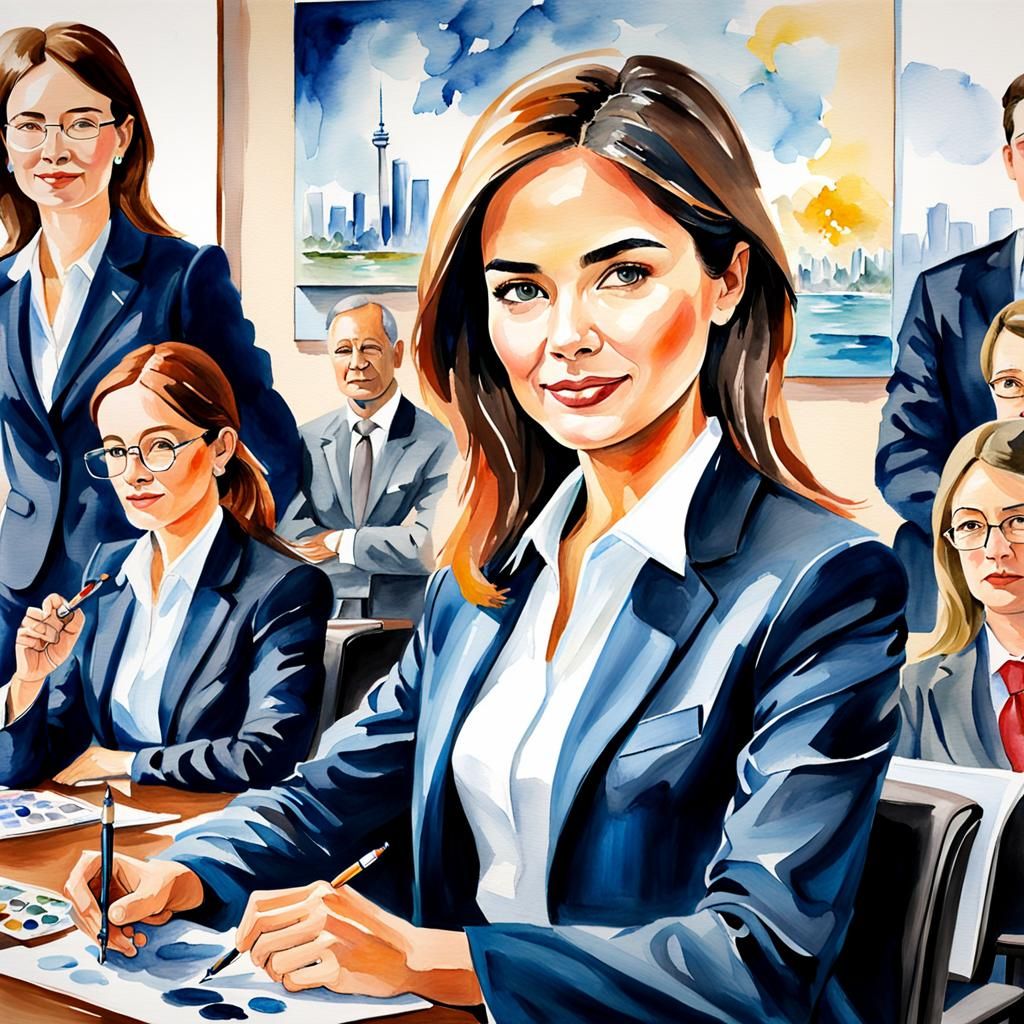 Woman CEO Leading with Strength: Oil and Watercolor