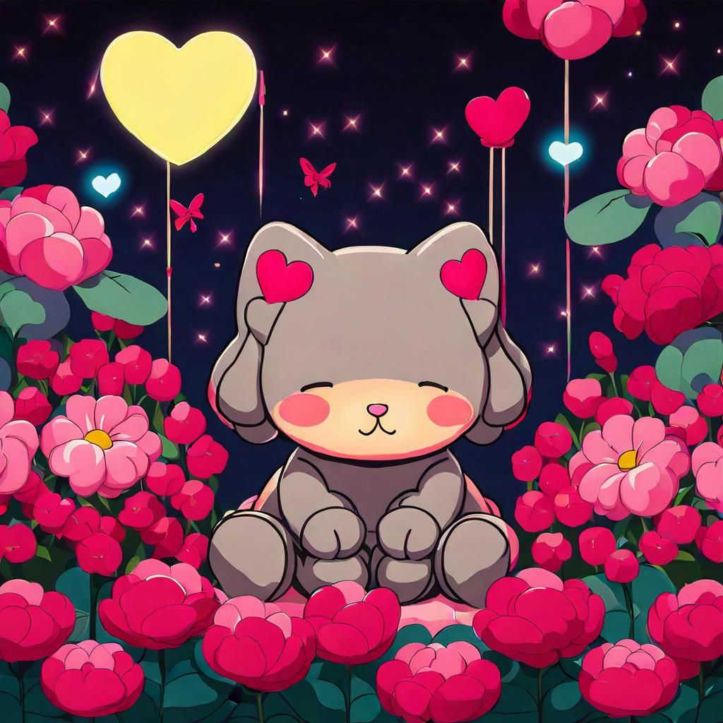 Cute Cat Surrounded by Flowers in Street Art Style