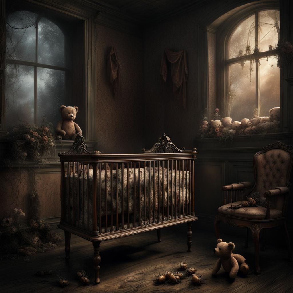 Dusty Antique Cradle in Abandoned Nursery