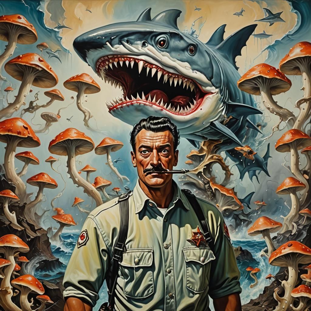 Surreal Firefighter Battles Alien Mushrooms in Dali Style