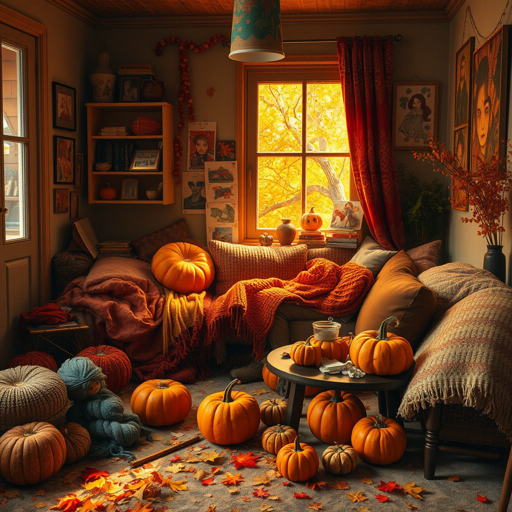 Autumnal Crafting Nook in Polychromatic Street Art Style