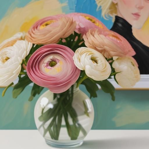 Ranunculus in Vase with Impasto Texture