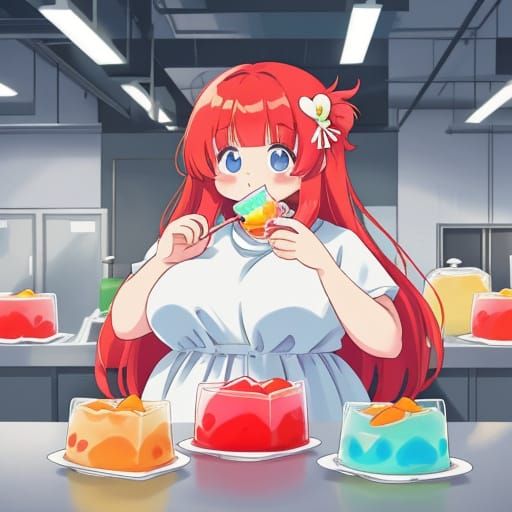 Anime Girl Immersed in Jell-O at Factory