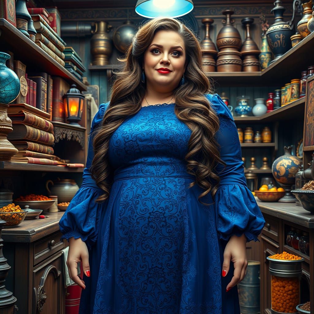 Vibrant Kitchen Sorceress with Royal Blue Dress