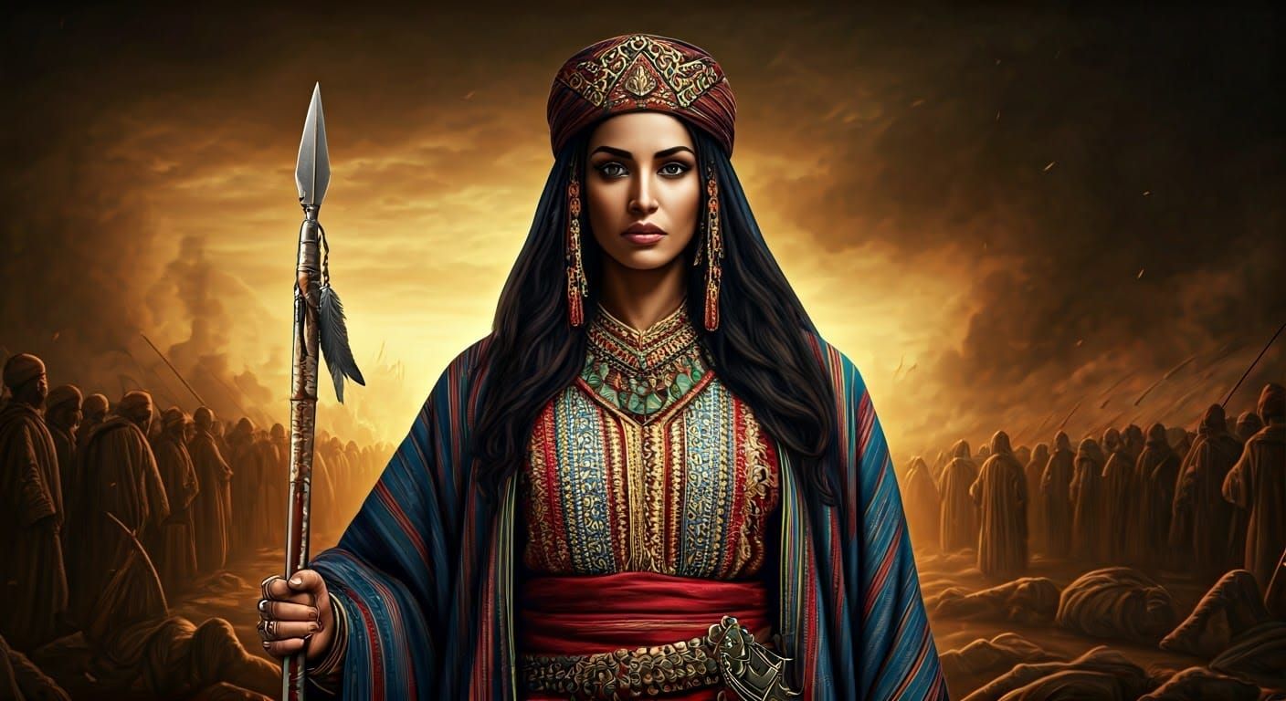 A Majestic Portrait of a Female Warrior in Exquisite Traditi...