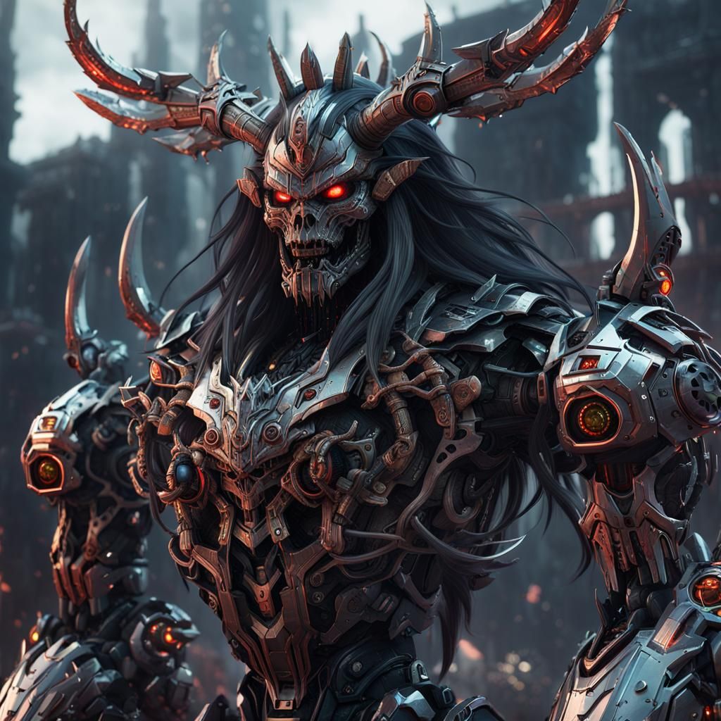 Futuristic Demon King with Intricate Mech Details